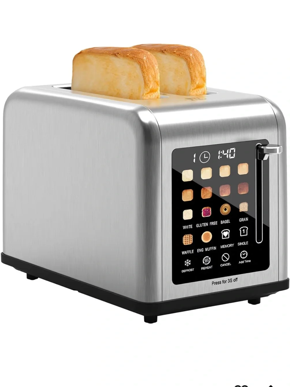 Brushed Stainless Steel 2-Slice Digital Toaster with Touch Controls